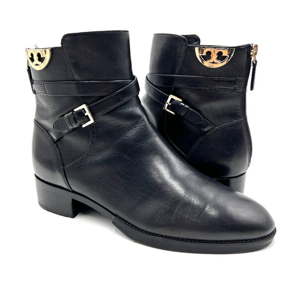 Tory Burch Shoes - Tory Burch Sidney Black Calf Leather Ankle Moto Booties Women's Size 9.5